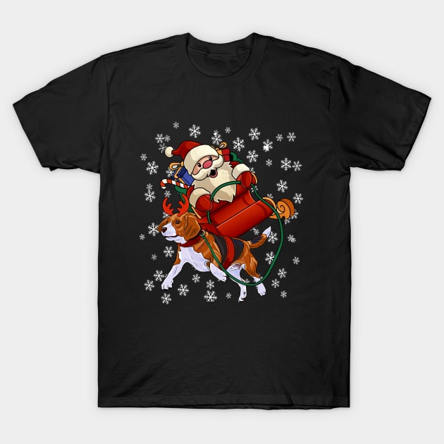 Santa Claus Riding Beagle Christmas Funny Gift T-Shirt by kimmygoderteart